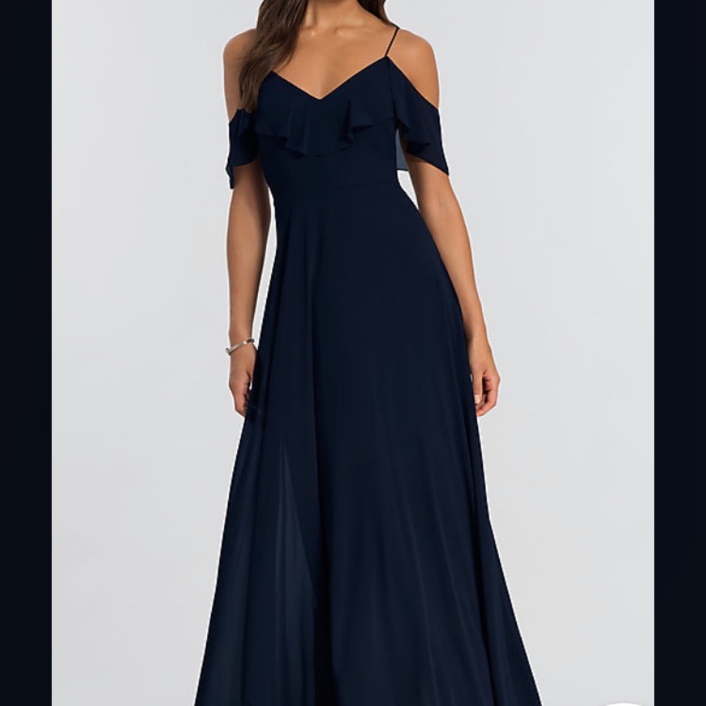 Jenny Yoo Navy Mila Off Shoulder bridesmaids dress